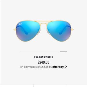 Ray-Ban mirrored flash blue lens aviator sunglasses on gold frame standard size
